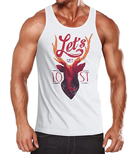 Neverless Herren Tank Top Hirsch Geweih Kopf Deer - Let`s get Lost - Adventure Muskelshirt weiß-rot XXL von Neverless