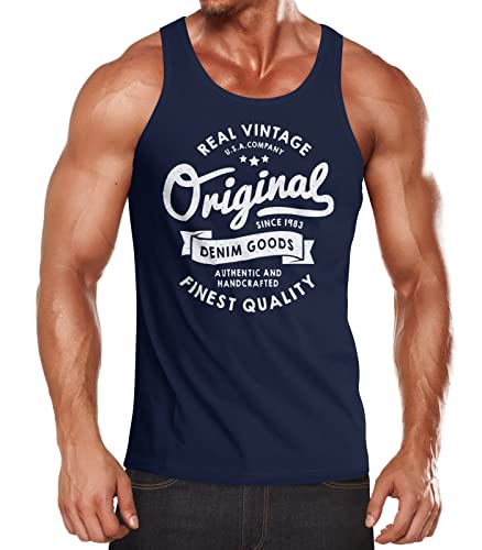 Neverless Herren Tank-Top Original Denim Goods Vintage Druck Muskelshirt Muscle Shirt Navy M von Neverless