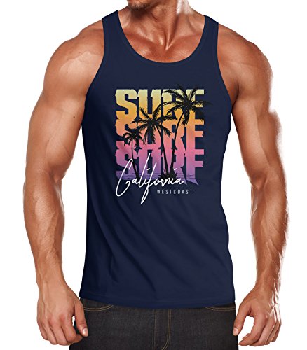 Neverless Herren Tank-Top Sommer Surf California Palmen Muskelshirt Muscle Shirt Navy-gelb L von Neverless