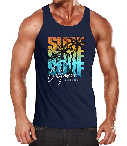 Neverless Herren Tank-Top Sommer Surf California Palmen Muskelshirt Muscle Shirt Navy-türkis XL von Neverless
