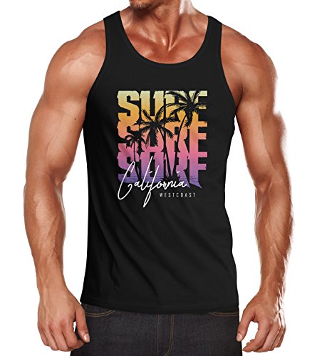 Neverless Herren Tank-Top Sommer Surf California Palmen Muskelshirt Muscle Shirt schwarz-gelb L von Neverless