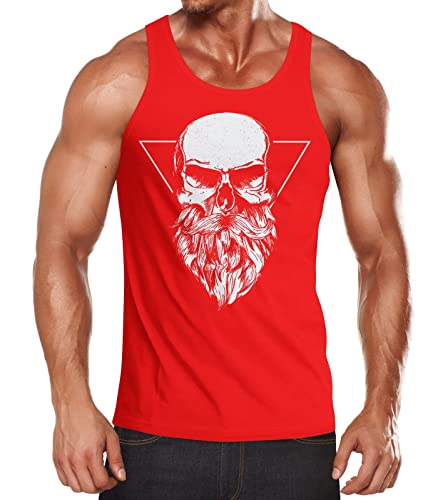 Neverless Herren Tank-Top Totenkopf mit Bart Triangle Muskelshirt Muscle Shirt rot M von Neverless