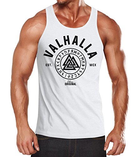 Neverless Herren Tank-Top Valhalla Runen Vikings Wikinger Muscle Shirt weiß L von Neverless