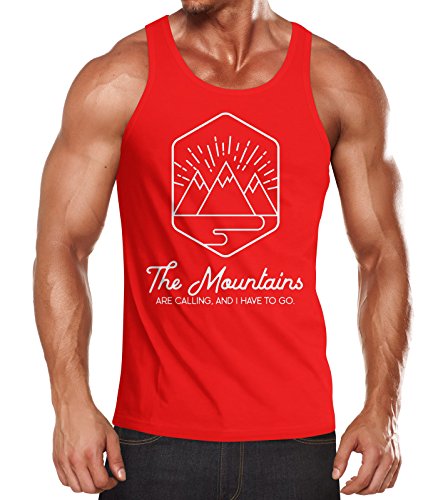 Neverless Herren Tank-Top Wandern Berge The Mountains Are Calling rot L von Neverless