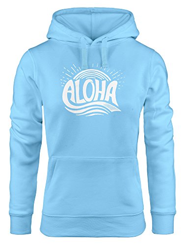 Neverless Hoodie Damen Aloha Wellen Surfing Sommer Kapuzen-Pullover hellblau XS von Neverless