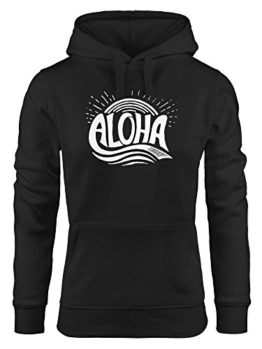 Neverless Hoodie Damen Aloha Wellen Surfing Sommer Kapuzen-Pullover schwarz L von Neverless