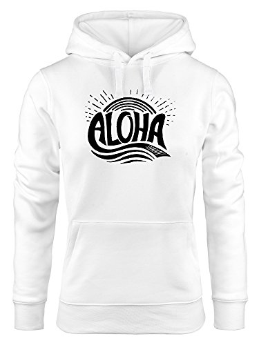 Neverless Hoodie Damen Aloha Wellen Surfing Sommer Kapuzen-Pullover weiß M von Neverless