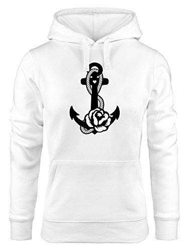 Neverless Hoodie Damen Anker Blume Kapuzen-Pullover weiß L von Neverless