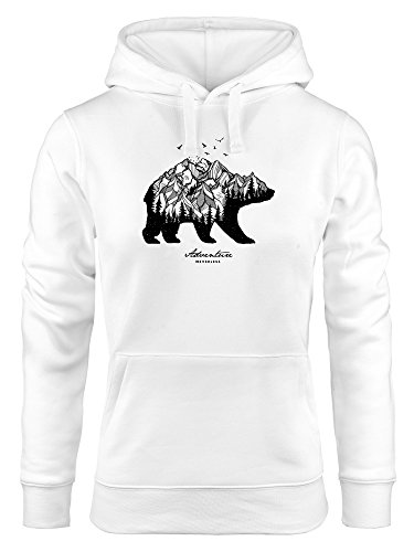 Neverless Hoodie Damen Bär Abenteuer Berge Wald Bear Mountains Adventure Kapuzen-Pullover weiß S von Neverless