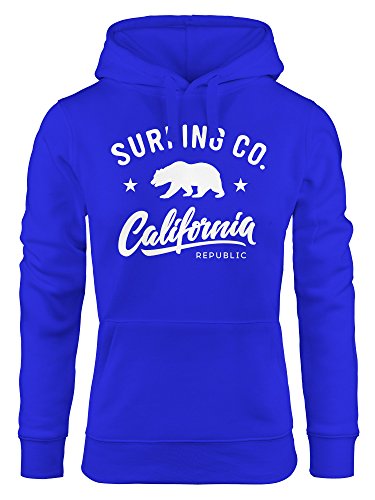 Neverless Hoodie Damen California Republic Bear Bär Sommer Surfing Kapuzen-Pullover blau M von Neverless