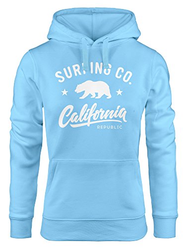 Neverless Hoodie Damen California Republic Bear Bär Sommer Surfing Kapuzen-Pullover hellblau S von Neverless