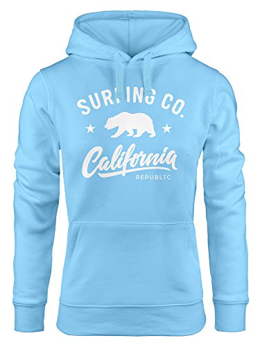 Neverless Hoodie Damen California Republic Bear Bär Sommer Surfing Kapuzen-Pullover hellblau XL von Neverless