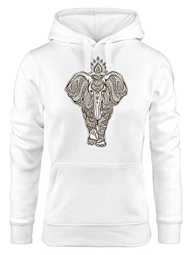 Neverless Hoodie Damen Elefant Zentangle Mandala Kapuzen-Pullover weiß L von Neverless