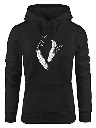 Neverless Hoodie Damen Feder Vögel Sweatshirt Kapuze Kapuzenpullover Feather Birds schwarz S von Neverless