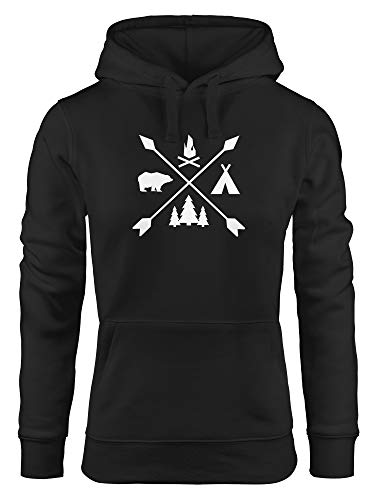 Neverless Hoodie Damen Hipster Cross Wandern Camping Abenteuer Adventure Kapuzen-Pullover Frauen schwarz L von Neverless