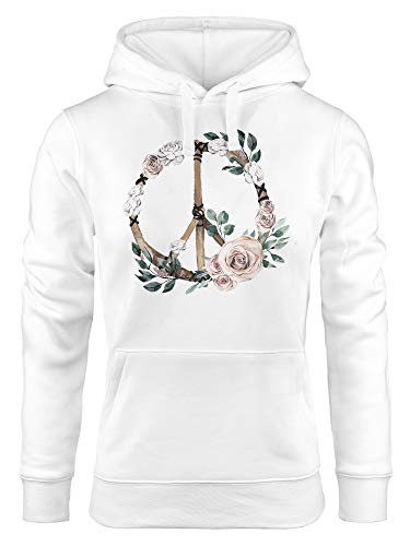 Neverless Hoodie Damen Peace-Symbol Blumen Flowerpower Hippie Boho Bohemian Kapuzen-Pullover weiß L von Neverless