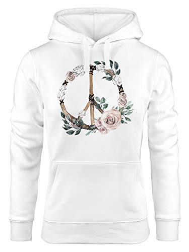 Neverless Hoodie Damen Peace-Symbol Blumen Flowerpower Hippie Boho Bohemian Kapuzen-Pullover weiß M von Neverless