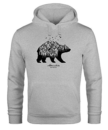 Neverless Hoodie Herren Bär Abenteuer Berge Wald Bear Mountains Adventure Kapuzen-Pullover Männer grau S von Neverless