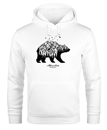 Neverless Hoodie Herren Bär Abenteuer Berge Wald Bear Mountains Adventure Kapuzen-Pullover Männer weiß 4XL von Neverless