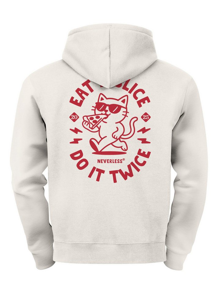Neverless Hoodie Herren Hoodie Backprint Eat Pizza Cat, Lustiger Kapuzenpullover von Neverless