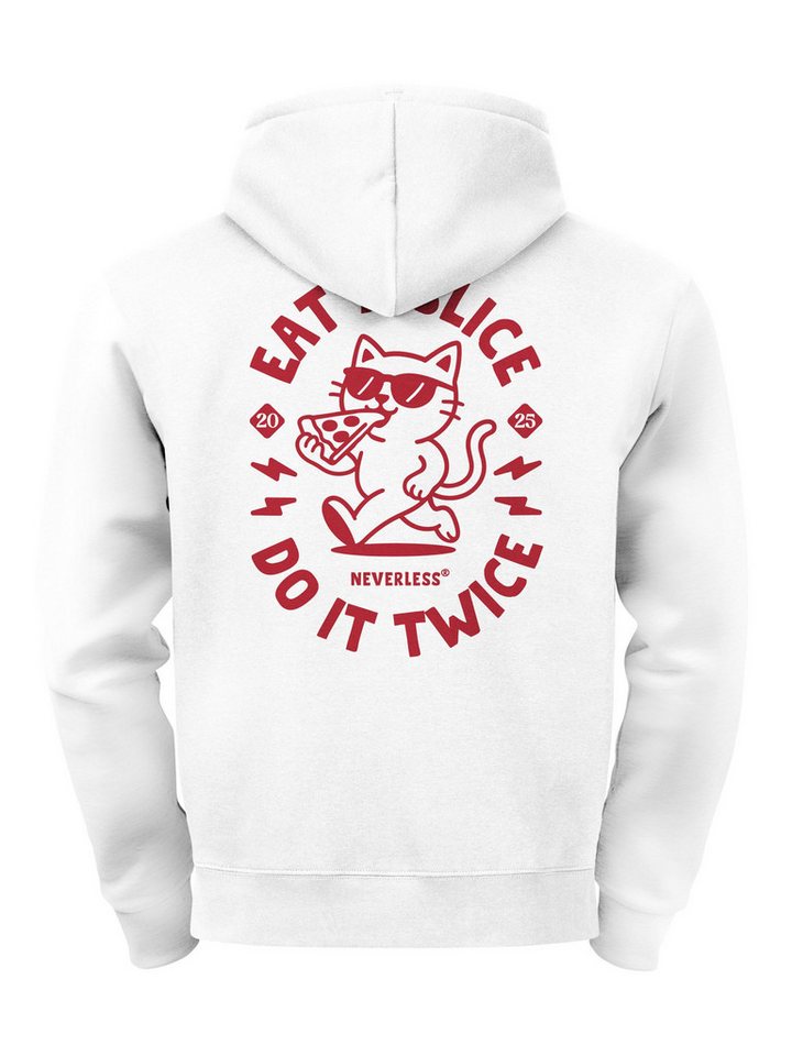 Neverless Hoodie Herren Hoodie Backprint Eat Pizza Cat, Lustiger Kapuzenpullover von Neverless