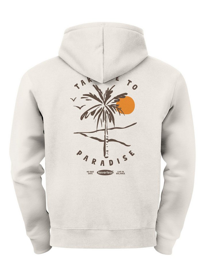 Neverless Hoodie Herren Hoodie Backprint Paradise Design Kapuzenpullover mit Palmen von Neverless