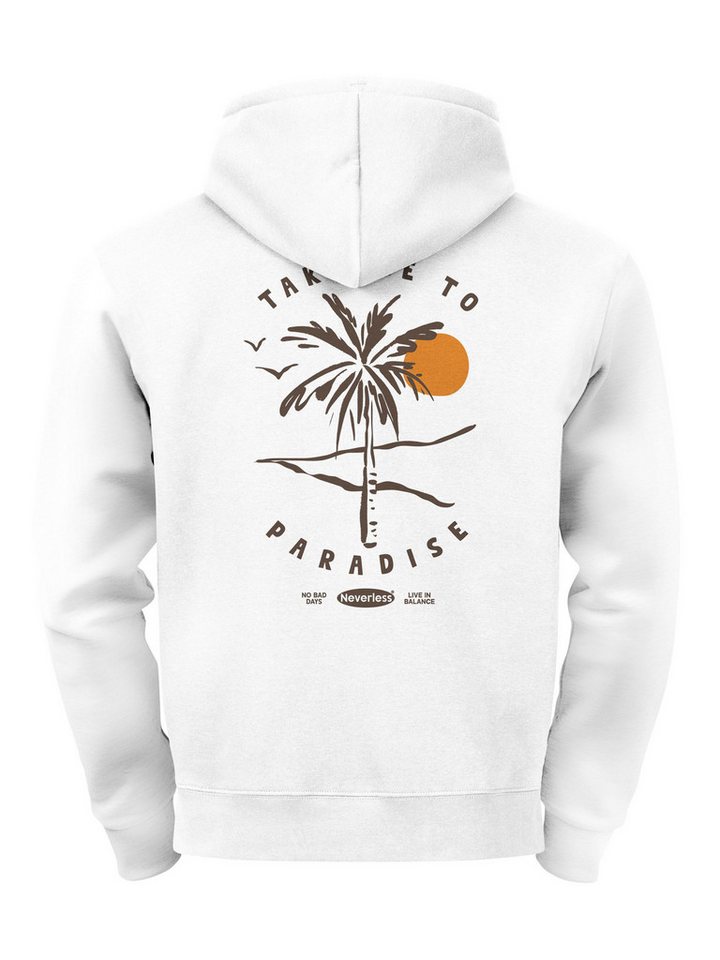 Neverless Hoodie Herren Hoodie Backprint Paradise Design Kapuzenpullover mit Palmen von Neverless