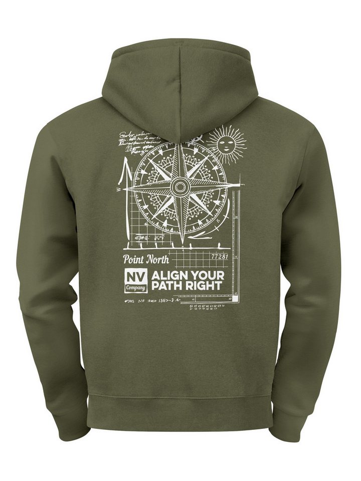 Neverless Hoodie Herren Hoodie Kompass Motiv Backprint, Neverless Point North Neverless Hoodie Herren Hoodie Kompass Motiv Backprint, Neverless Point North von Neverless