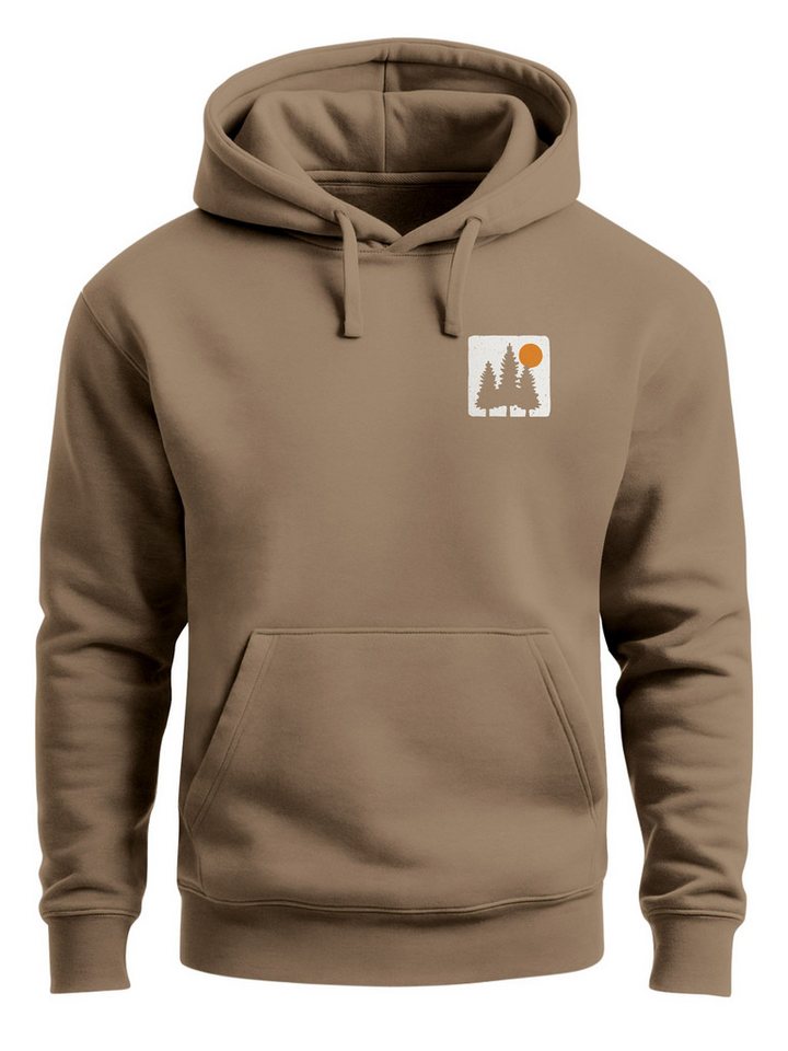 Neverless Hoodie Herren Hoodie mit Bäumen Sonne Schlichtes Outdoor Brustmotiv Nature von Neverless