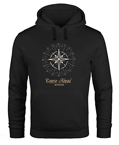 Neverless Hoodie Herren Kompass Windrose Navigator Segeln Kapuzenpullover Sweater Männer schwarz S von Neverless