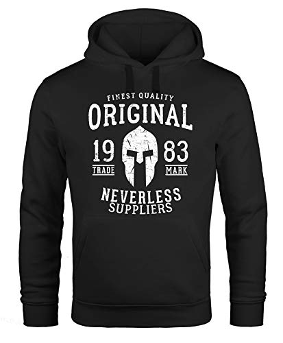 Neverless Hoodie Herren Original Gladiator Sparta Helm Athletic Vintage Kapuzen-Pullover Männer schwarz L von Neverless