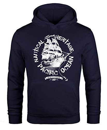 Neverless Hoodie Herren Segel Schiff Black Pearl Kapuzen-Pullover Männer Navy M von Neverless