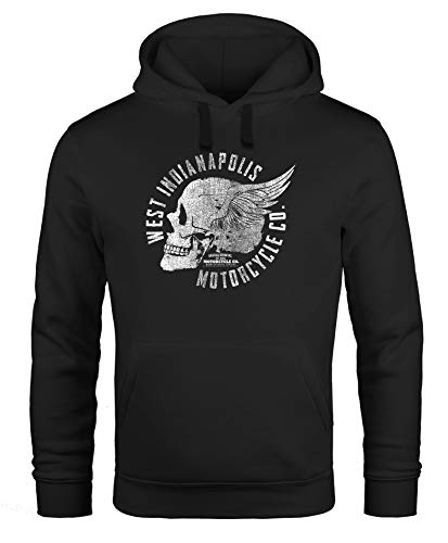 Neverless Hoodie Herren Sweatshirt Motorrad Biker Totenkopf Skull Wings Vintage Kapuzenpullover schwarz 4XL von Neverless