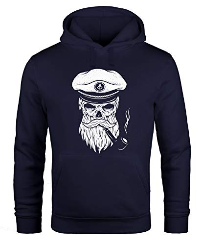 Neverless Hoodie Herren Sweatshirt Totenkopf Kapitän Captain Skull Bard Hipster Original Spirit Seemann Navy 3XL von Neverless