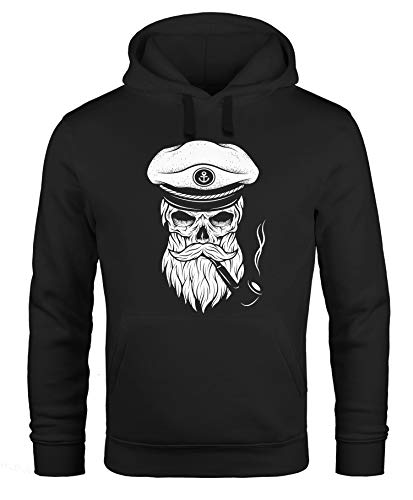 Neverless Hoodie Herren Sweatshirt Totenkopf Kapitän Captain Skull Bard Hipster Original Spirit Seemann schwarz XL von Neverless