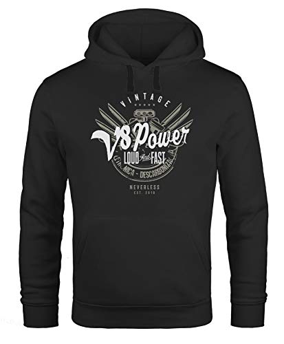 Neverless Hoodie Herren V8 Power Motor Block Tuning Kapuzen-Pullover Männer schwarz XL von Neverless