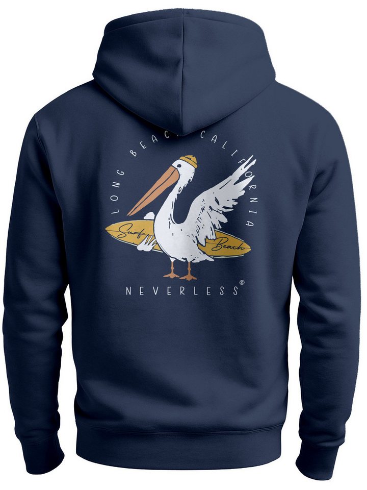 Neverless Hoodie Hoodie Backprint Pelikan Print Surfer Surfboard Rückenaufdruck von Neverless