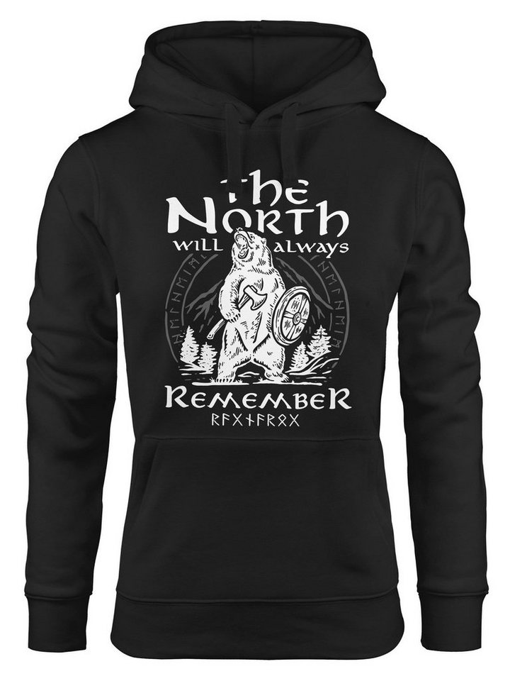 Neverless Hoodie Hoodie Damen Bär Wiking Adventure Runen the North Natur Print Aufdruck Kapuzen-Pullover Fashion Streetstyle Neverless® von Neverless