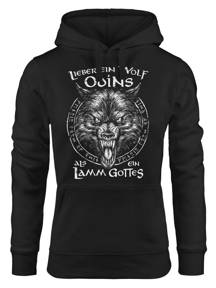 Neverless Hoodie Hoodie Damen Spruch Lieber ein Wolf Odins als ein Lamm Gottes Wikinger nordische Mythologie Aufdruck Fashion Streetstyle Neverless® von Neverless