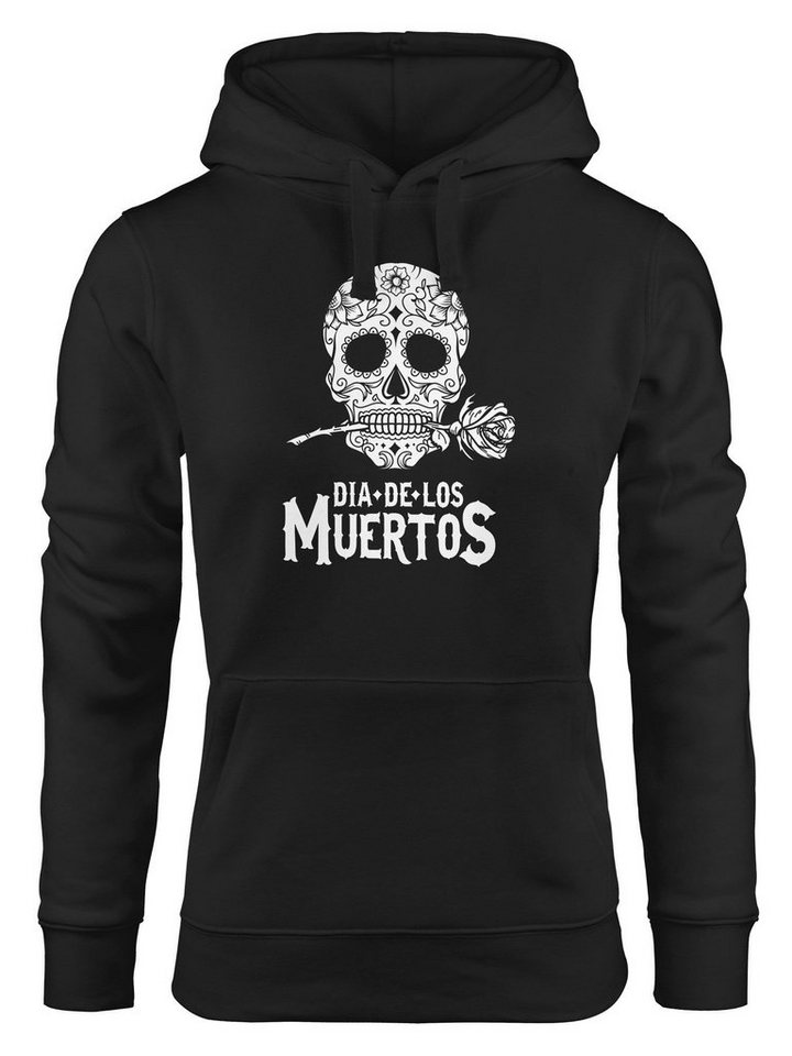 Neverless Hoodie Hoodie Damen Sugar Skull Dia De Los Muertos Totenkopf mit Blumen Kapuzen-Pullover Frauen Neverless® von Neverless