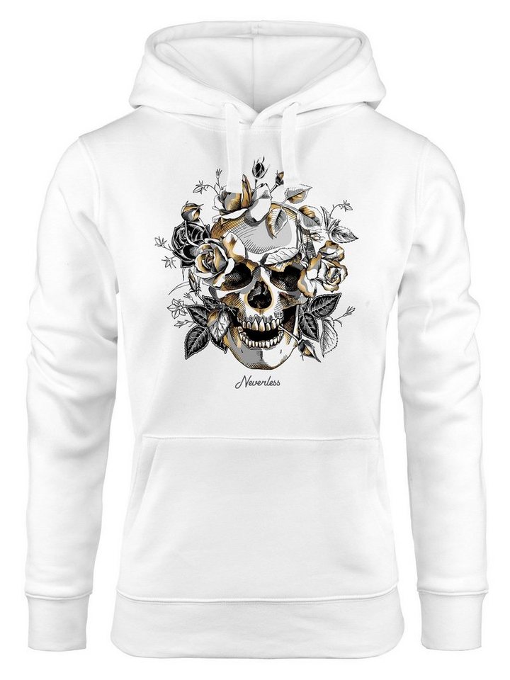 Neverless Hoodie Hoodie Damen Totenkopf Rosen Skull Roses Schädel Kapuzen-Pullover Frauen Neverless® von Neverless