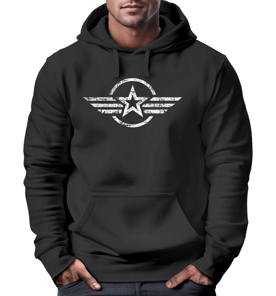 Neverless Hoodie Hoodie Herren Airforce Symbol Stern Army Military Aufdruck Emblem Kapuzen-Pullover Männer Fashion Streetstyle Neverless® von Neverless