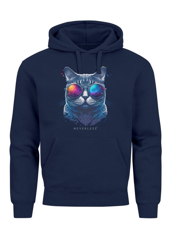 Neverless Hoodie Hoodie Herren Aufdruck Katze Cat Sommer Sonnenbrille Style Fashion Pri von Neverless