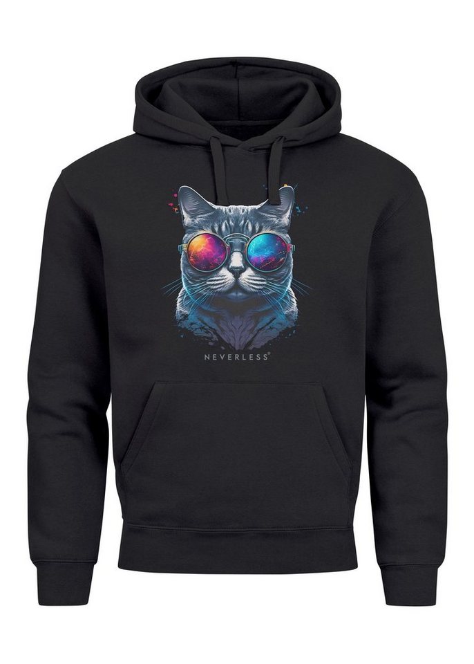 Neverless Hoodie Hoodie Herren Aufdruck Katze Cat Sommer Sonnenbrille Style Fashion Pri von Neverless