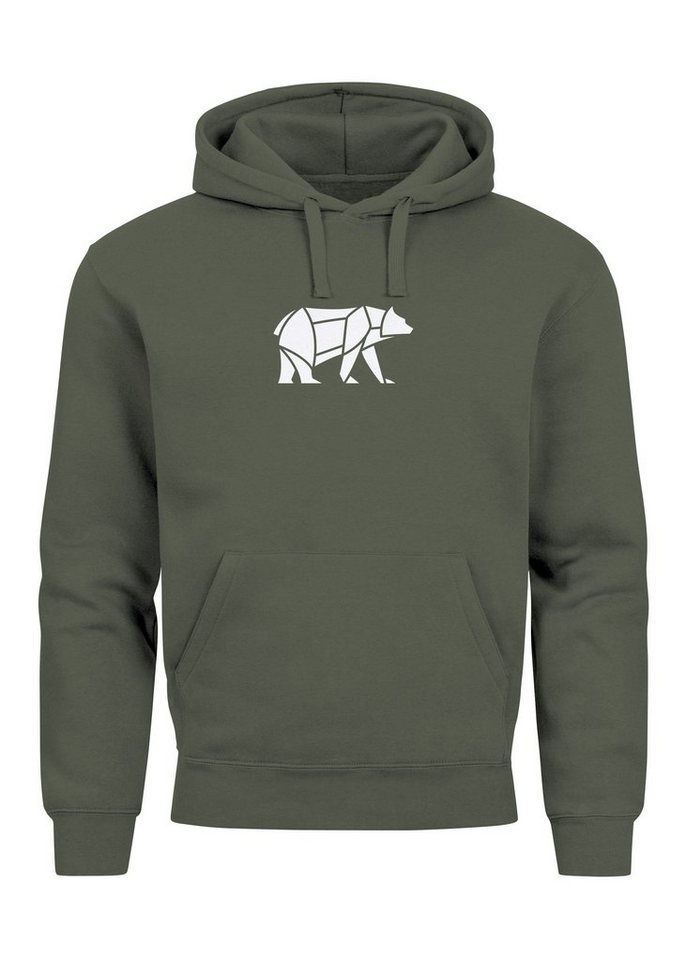 Neverless Hoodie Hoodie Herren Aufdruck Polygon Design Print Bär Bear Tiermotiv Outdoor von Neverless