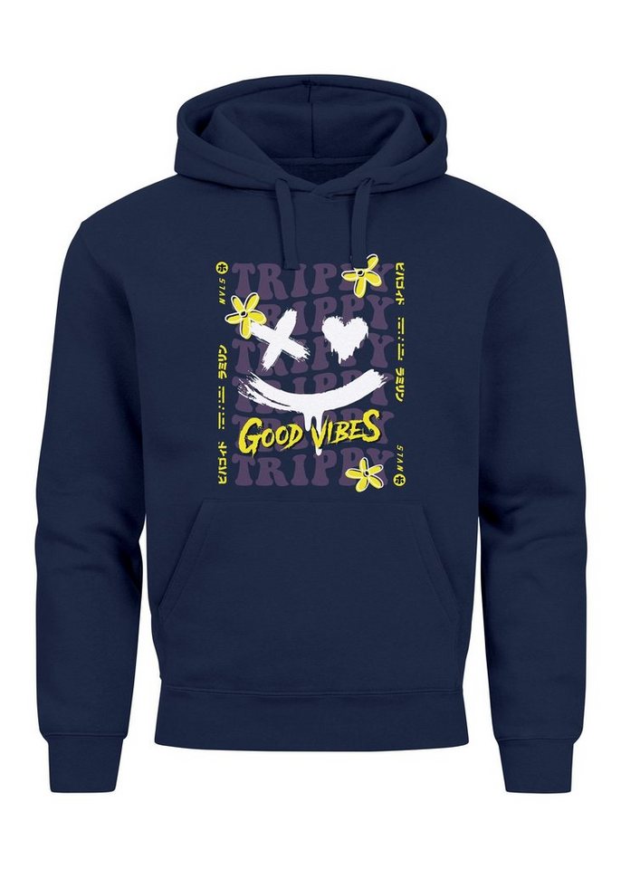 Neverless Hoodie Hoodie Herren Drip Face Smile Good Vibes Herz Blumen Collage Fashion S von Neverless