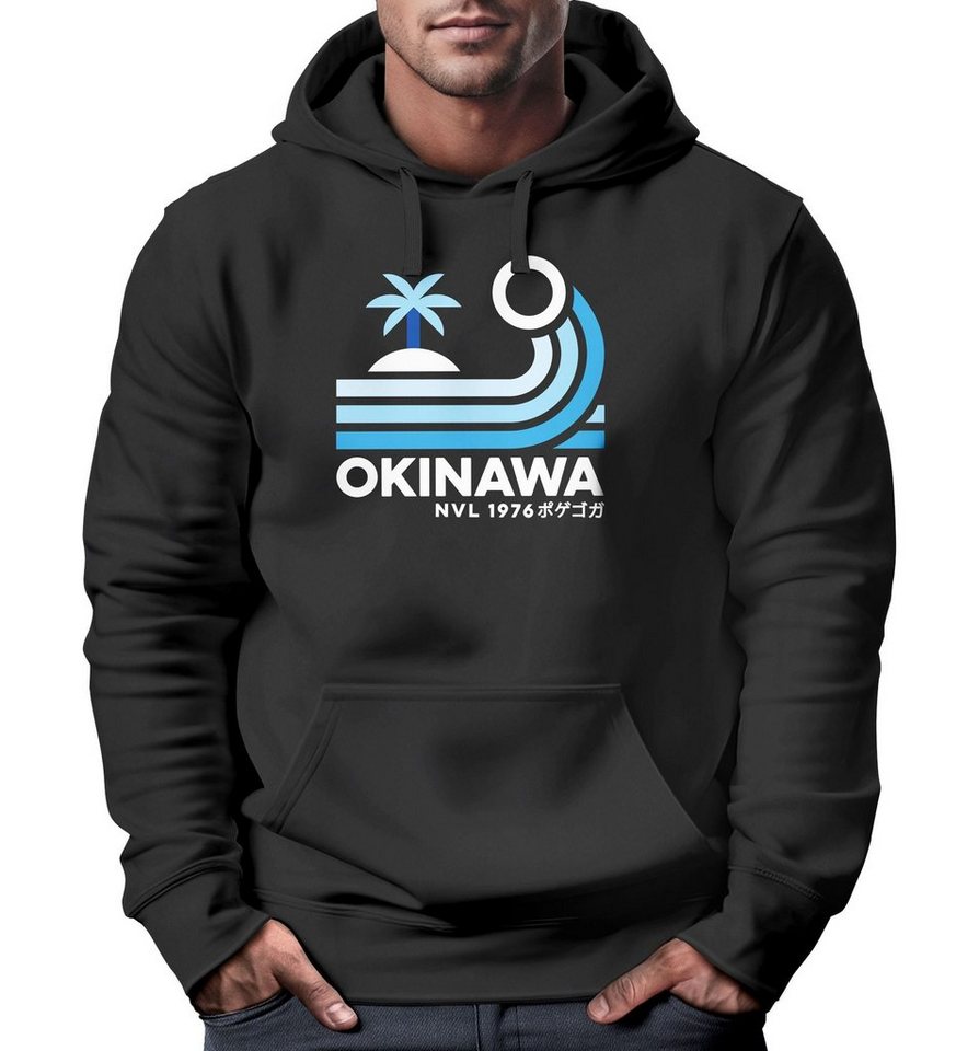 Neverless Hoodie Hoodie Herren Japan Okinawa Schriftzug Retro Palme Welle Print von Neverless