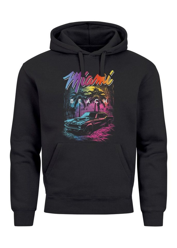 Neverless Hoodie Hoodie Herren Miami Beach USA Oldtimer Car Palmen Print Fashion Street von Neverless