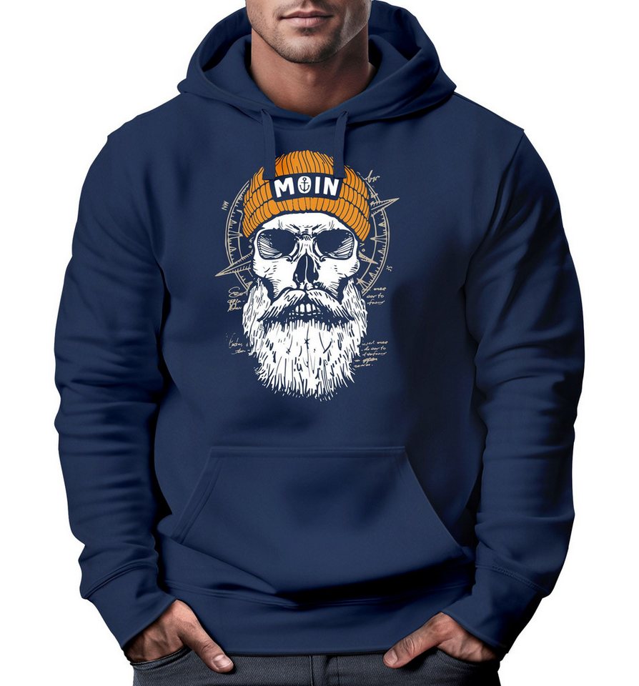 Neverless Hoodie Hoodie Herren Moin Skull Windrose Kompass Totenkopf Frontprint Männer von Neverless
