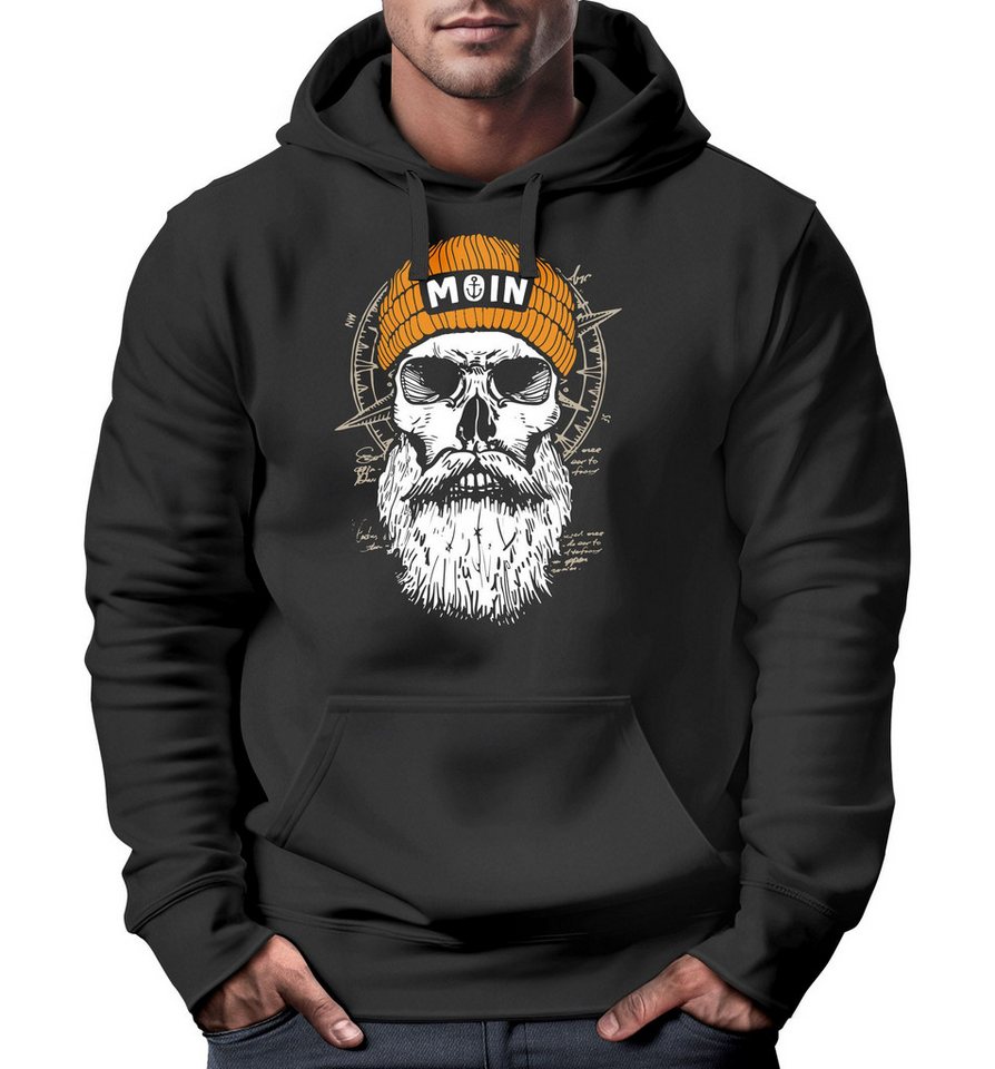 Neverless Hoodie Hoodie Herren Moin Skull Windrose Kompass Totenkopf Frontprint Männer von Neverless